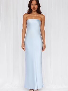 Strapless Satin Maxi Dress in Pale Blue
